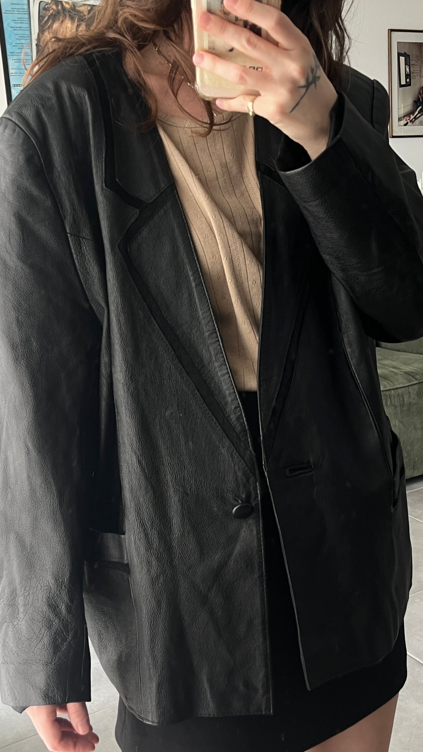 Thin Leather Coat with Suede Collar Detail