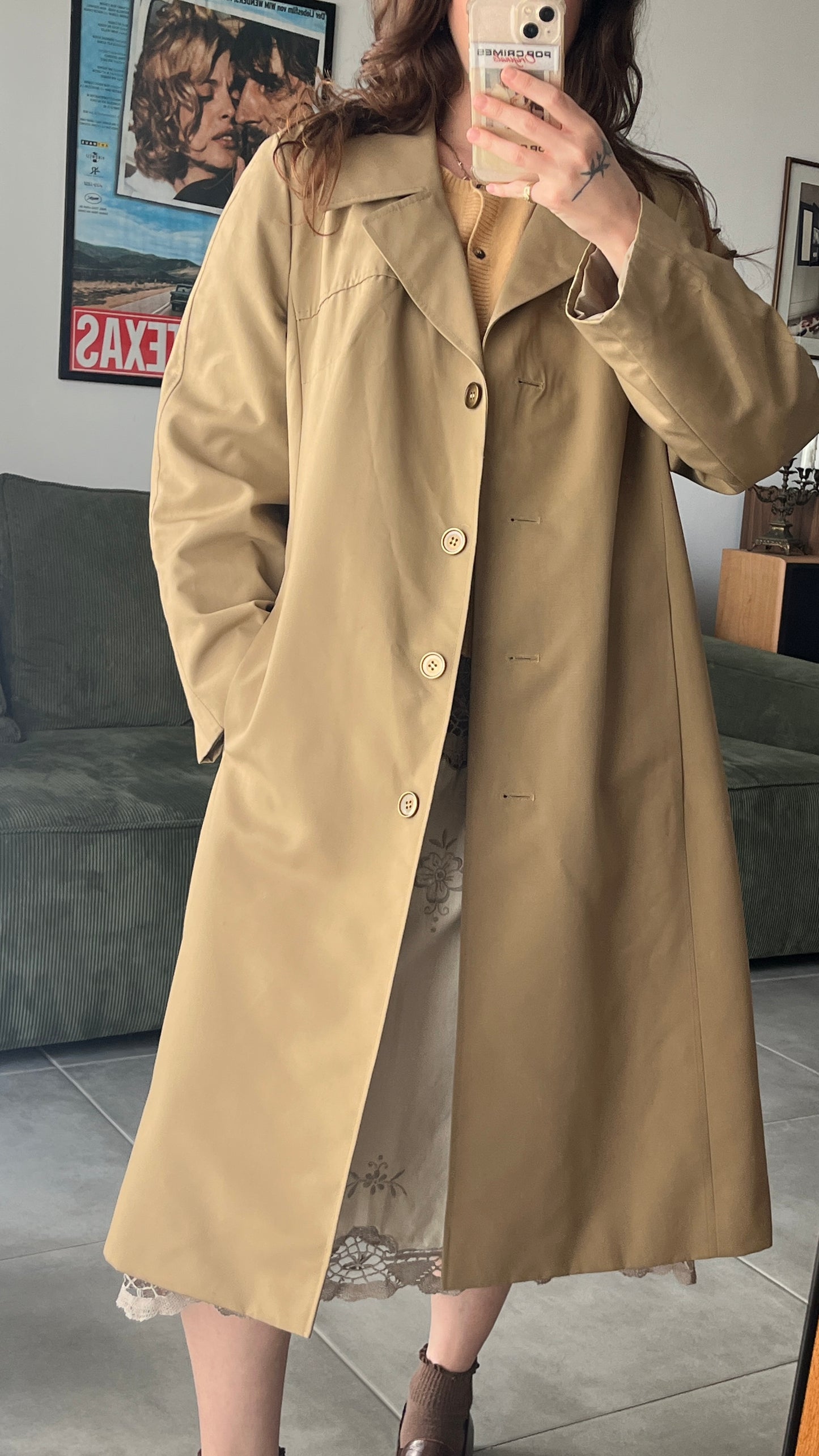 Beige Midi Trench Coat
