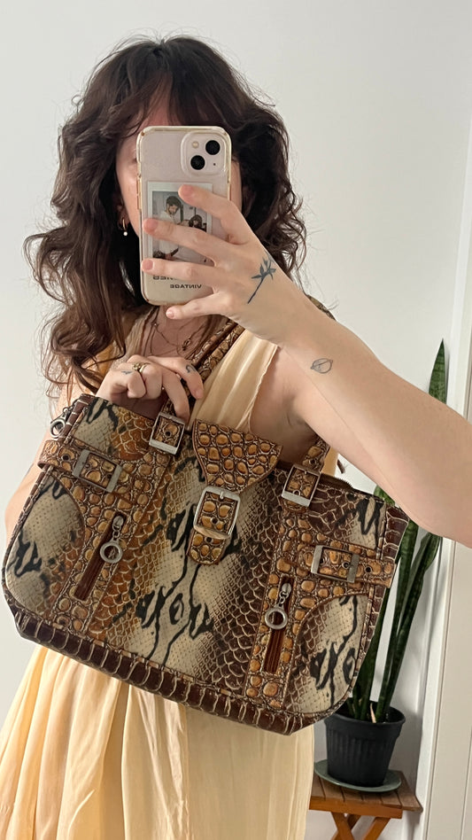 Faux Snake Leather Shoulder Bag