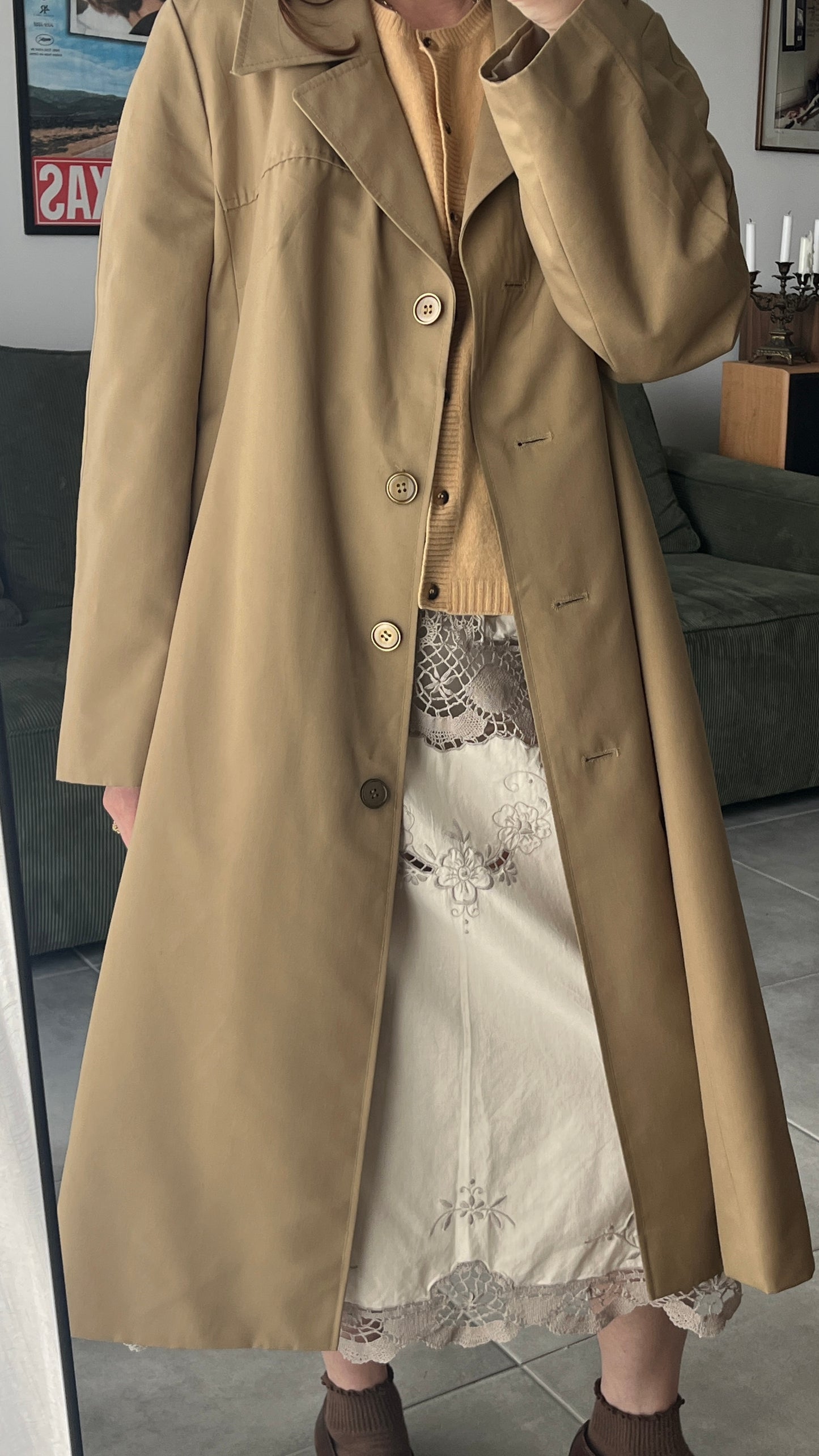 Beige Midi Trench Coat