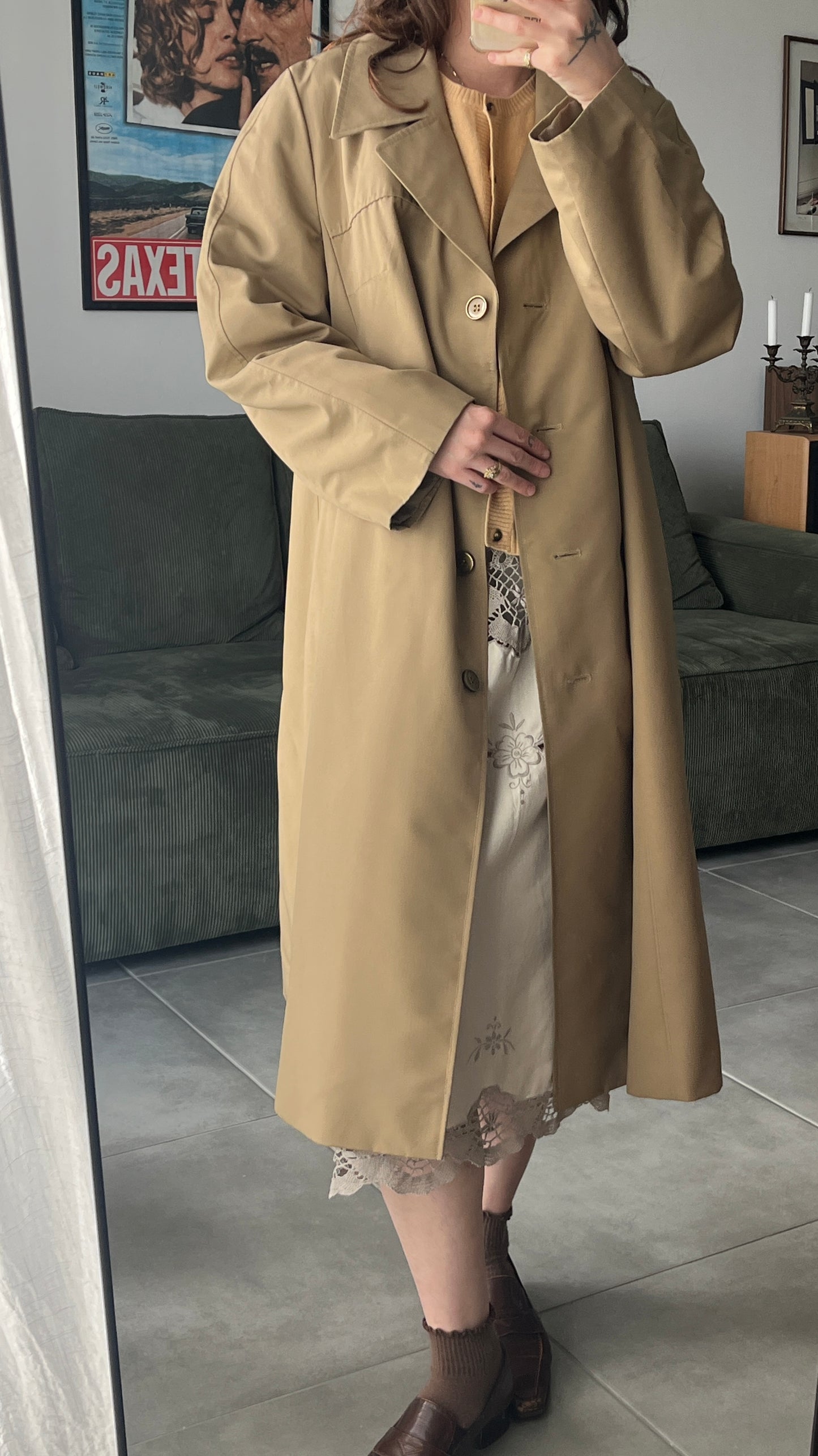 Beige Midi Trench Coat