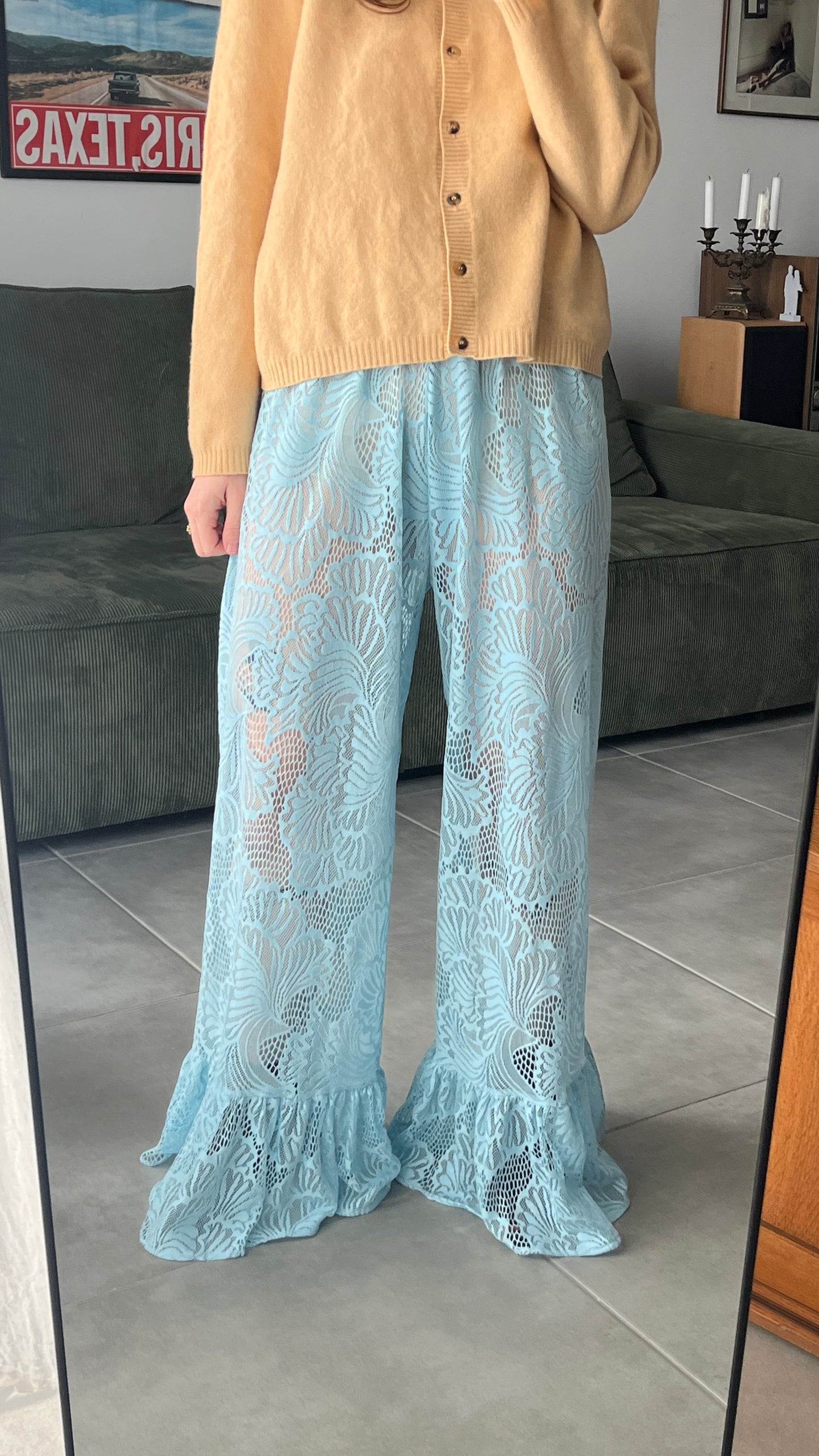Handmade Light Blue Lace Ruffle Trousers