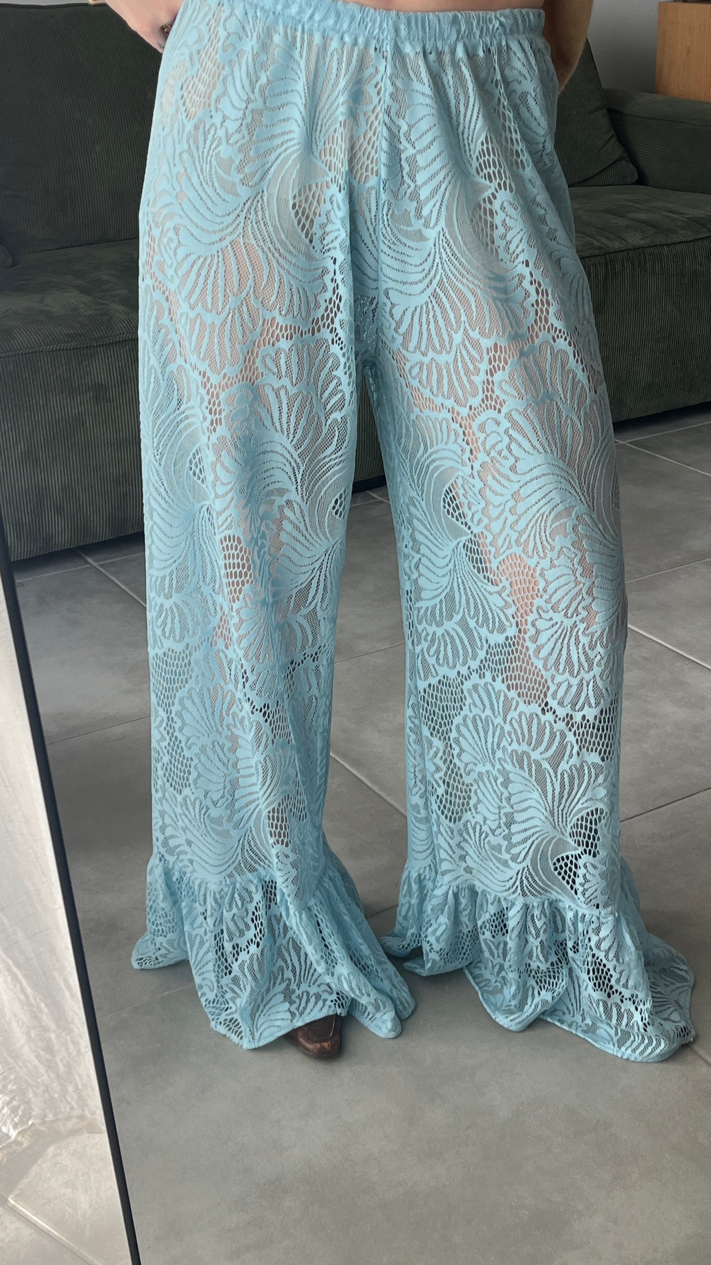 Handmade Light Blue Lace Ruffle Trousers