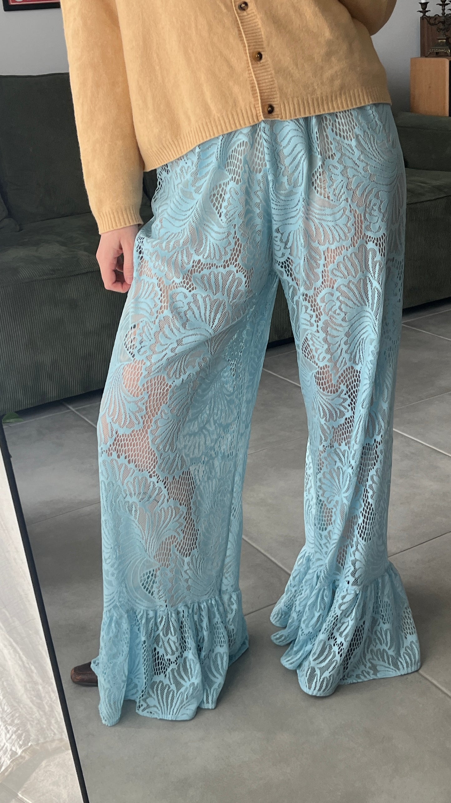 Handmade Light Blue Lace Ruffle Trousers