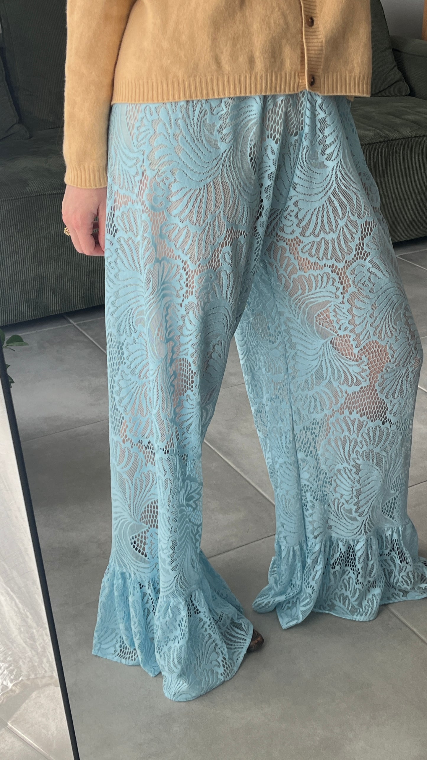 Handmade Light Blue Lace Ruffle Trousers