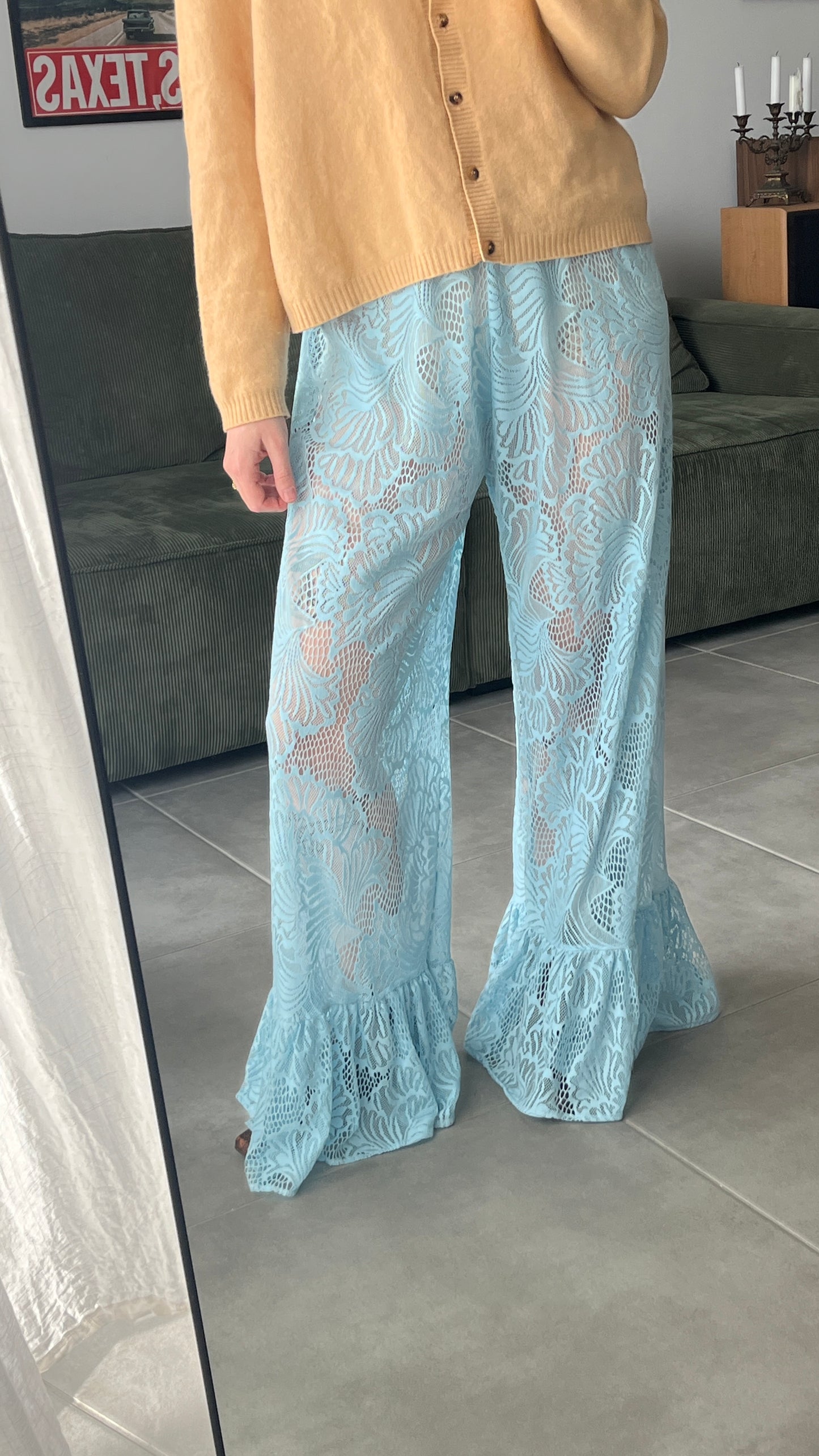 Handmade Light Blue Lace Ruffle Trousers
