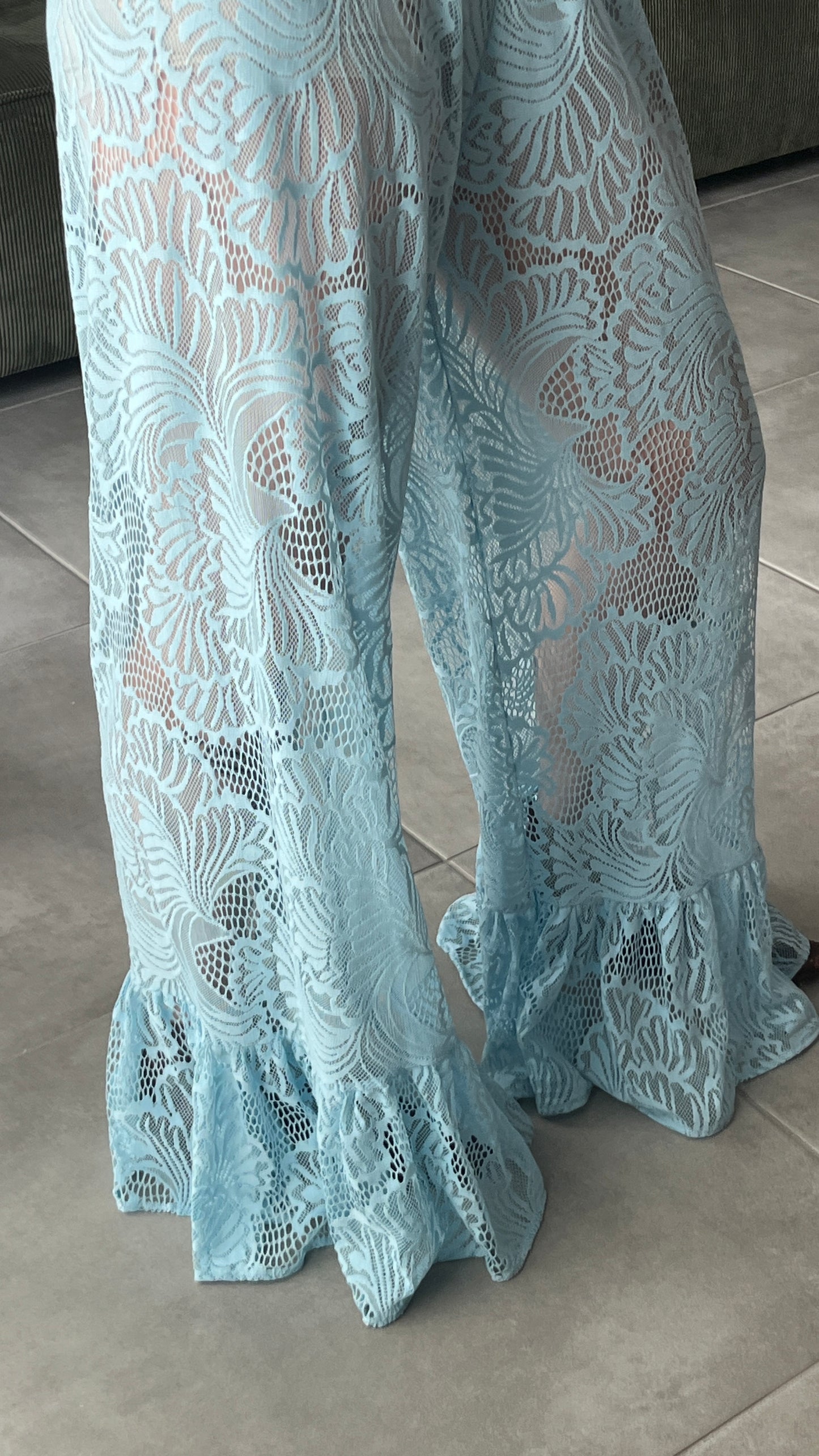Handmade Light Blue Lace Ruffle Trousers