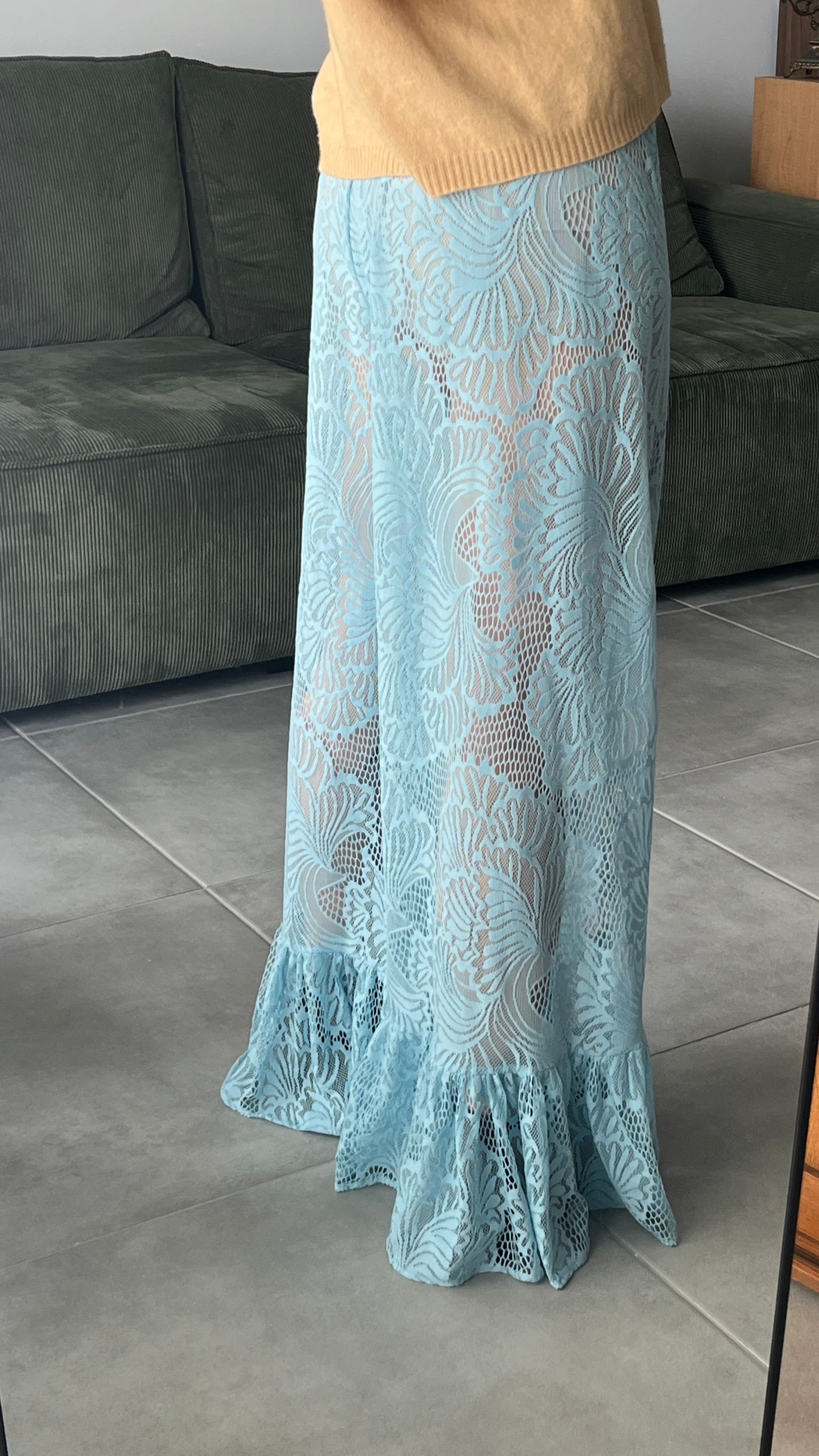 Handmade Light Blue Lace Ruffle Trousers