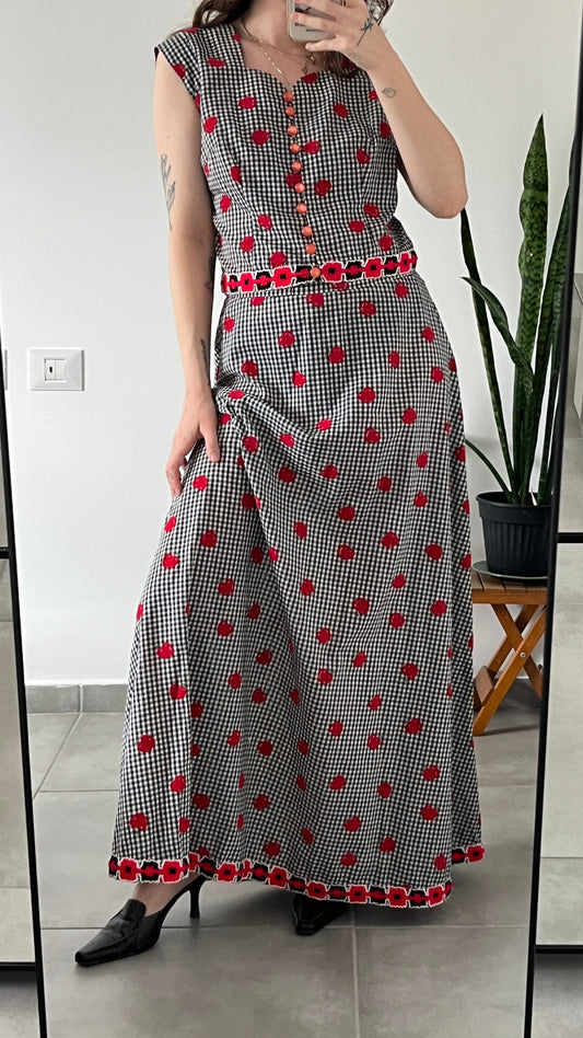 70s Skirt Suit Plaid and Apple Print