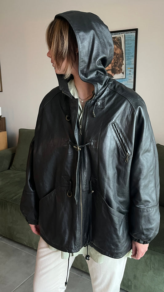 Hooded Leather Coat