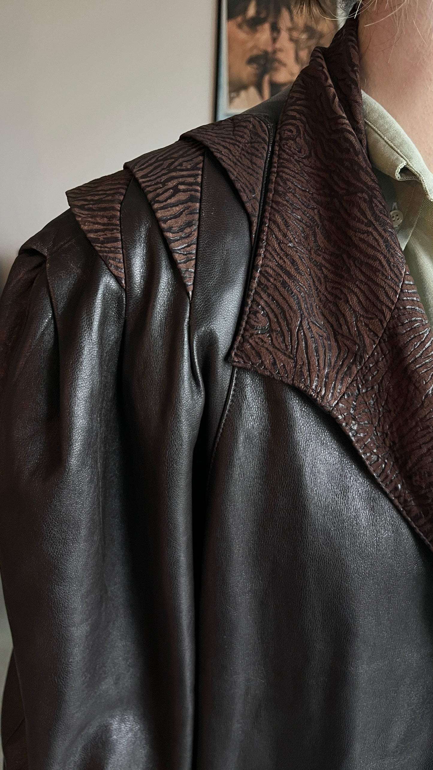 Brown Leather Coat with Zebra Pattern