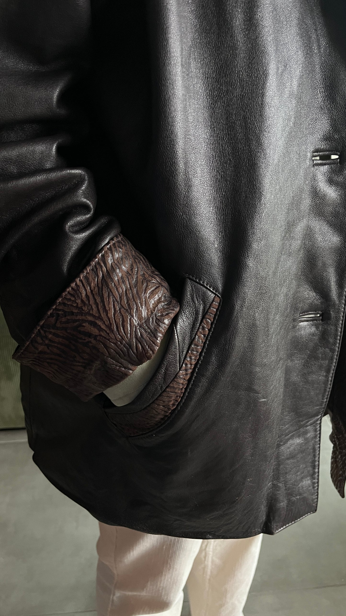 Brown Leather Coat with Zebra Pattern