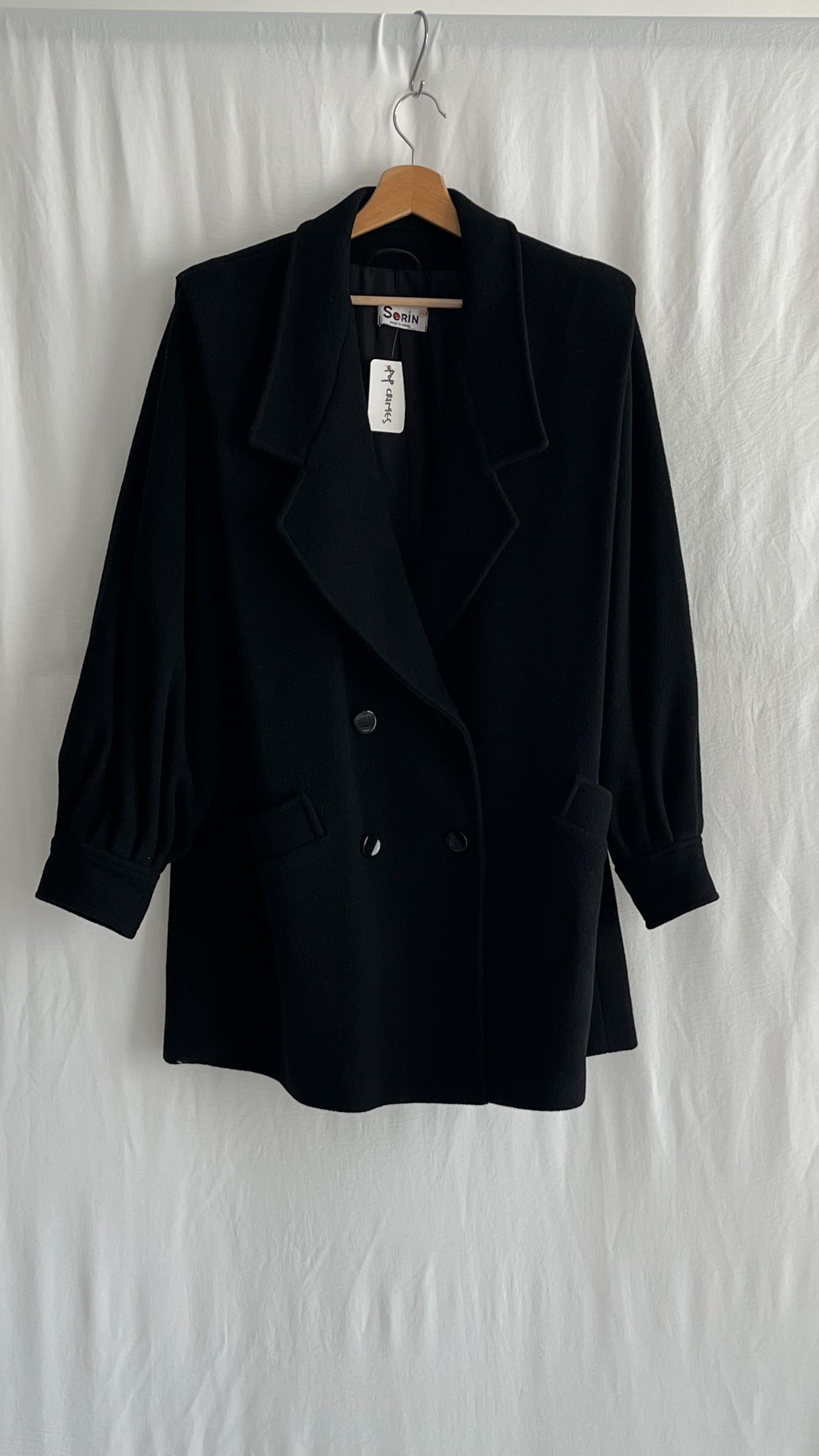 Black Wool Coat with Puff Sleeves