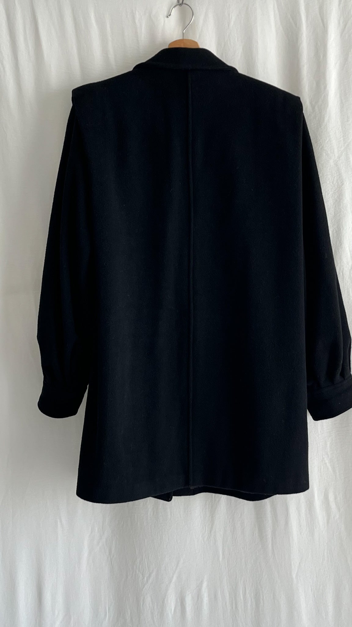 Black Wool Coat with Puff Sleeves