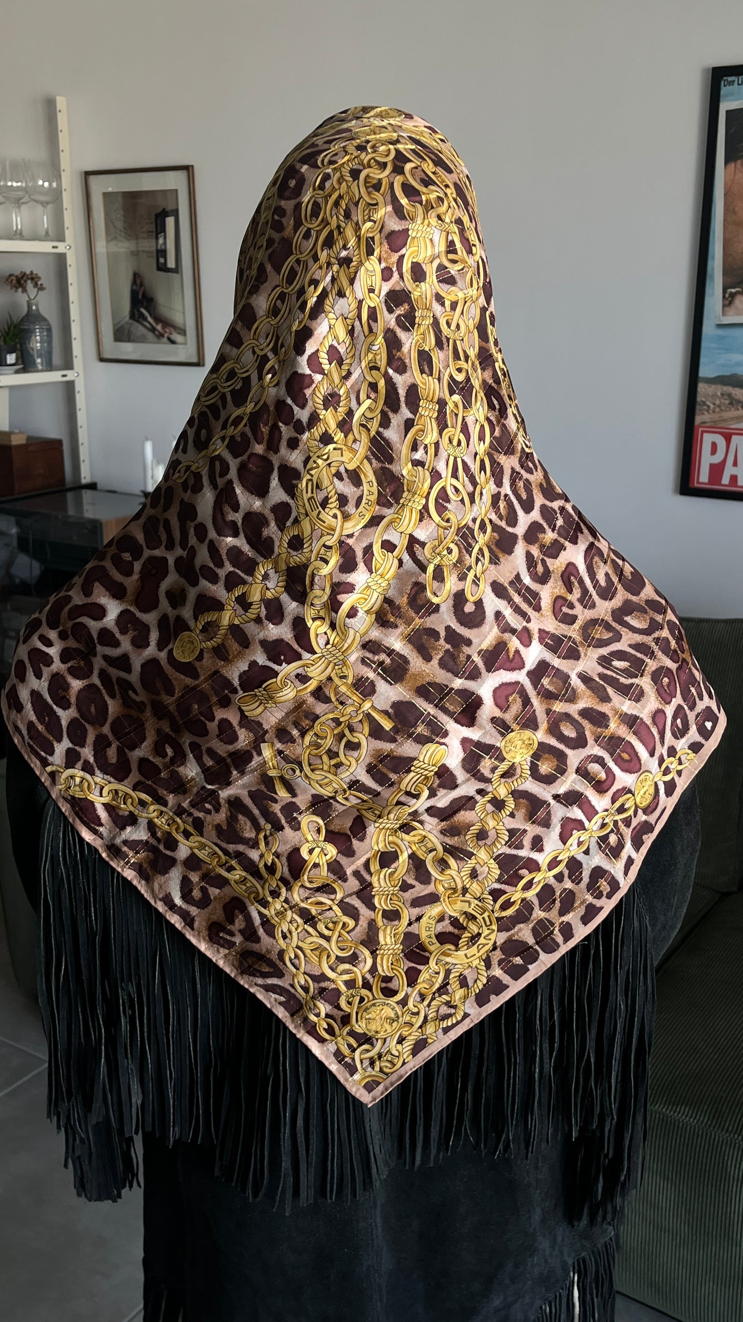 Lancel Giant Leopard Print Silk Scarf
