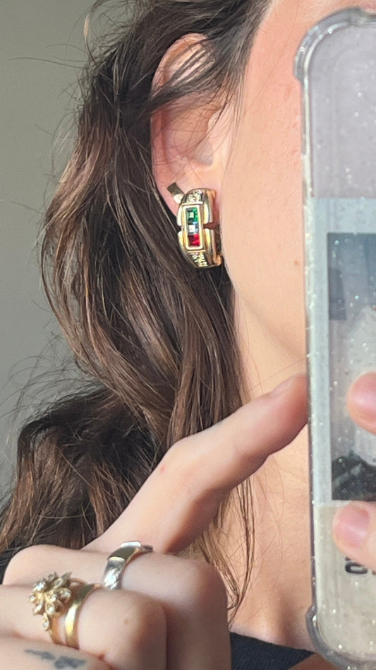 Clip-on Earrings with 3 Colorful Stones