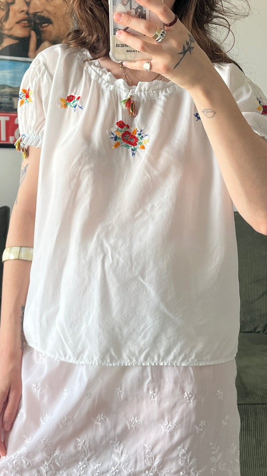 White Blouse with Floral Embroidery