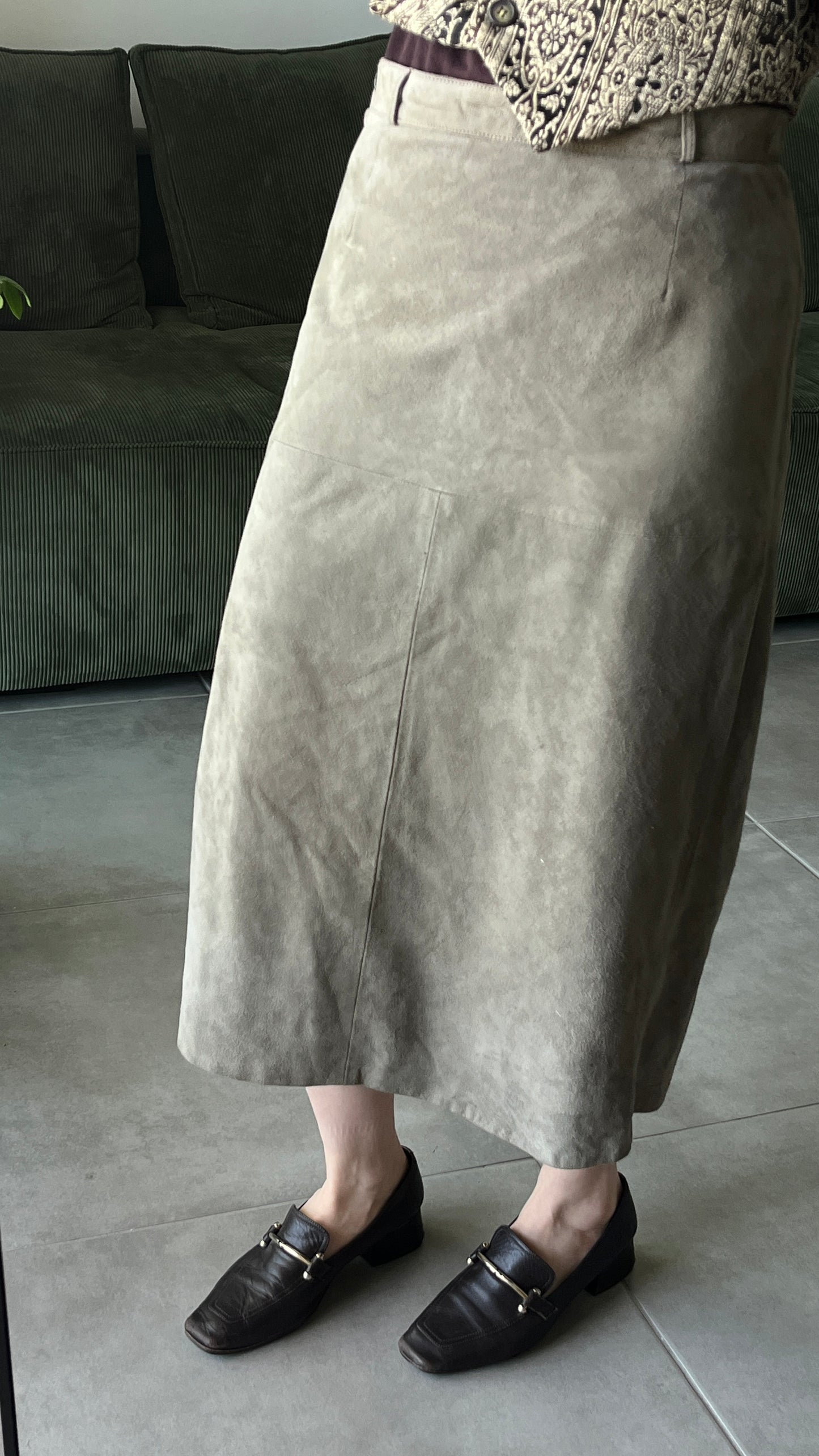 Greenish Suede Midi Skirt