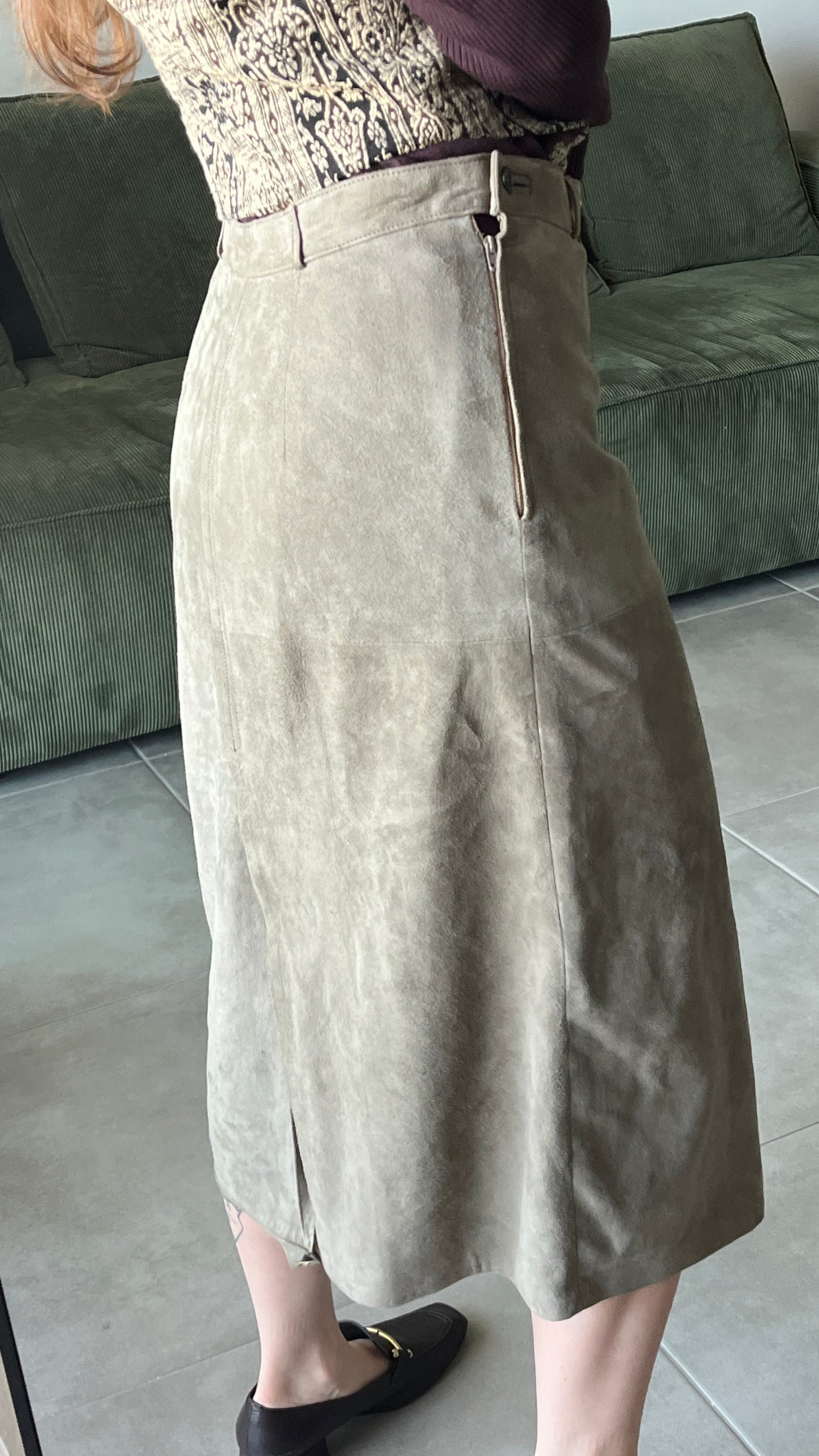 Greenish Suede Midi Skirt