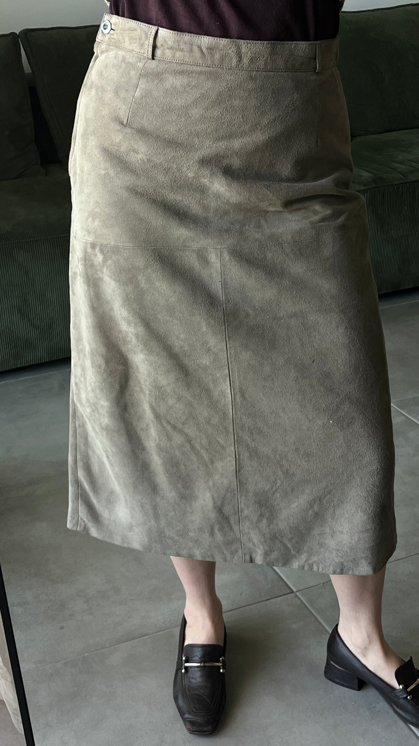 Greenish Suede Midi Skirt