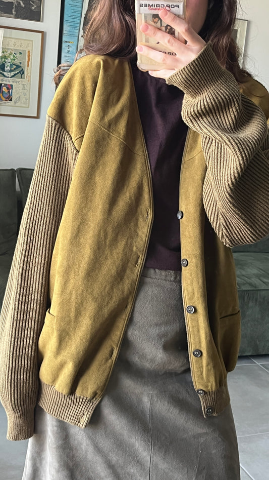 Faux Suede Bomber Cardigan