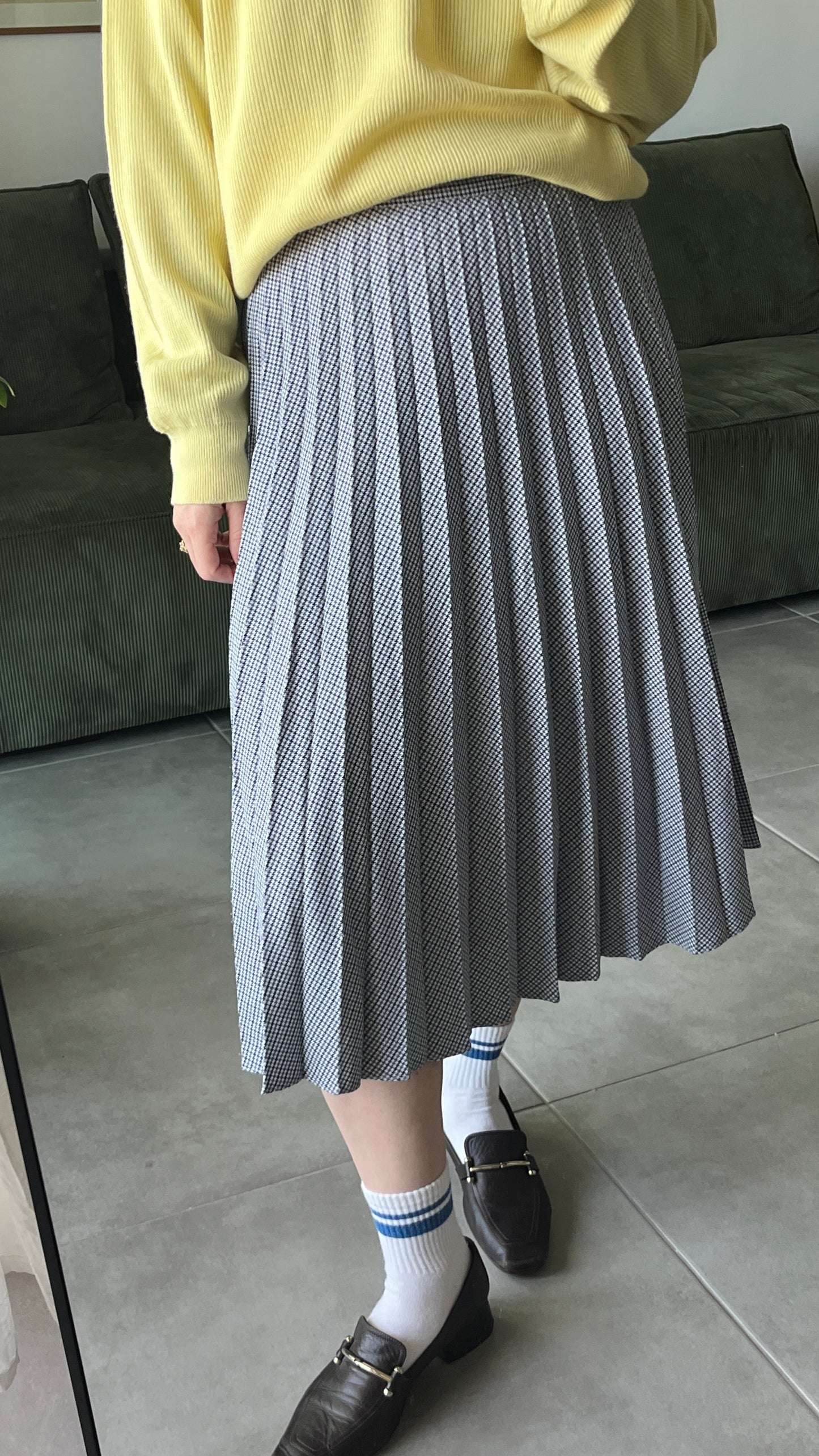 Blue and White Pleated Skirt
