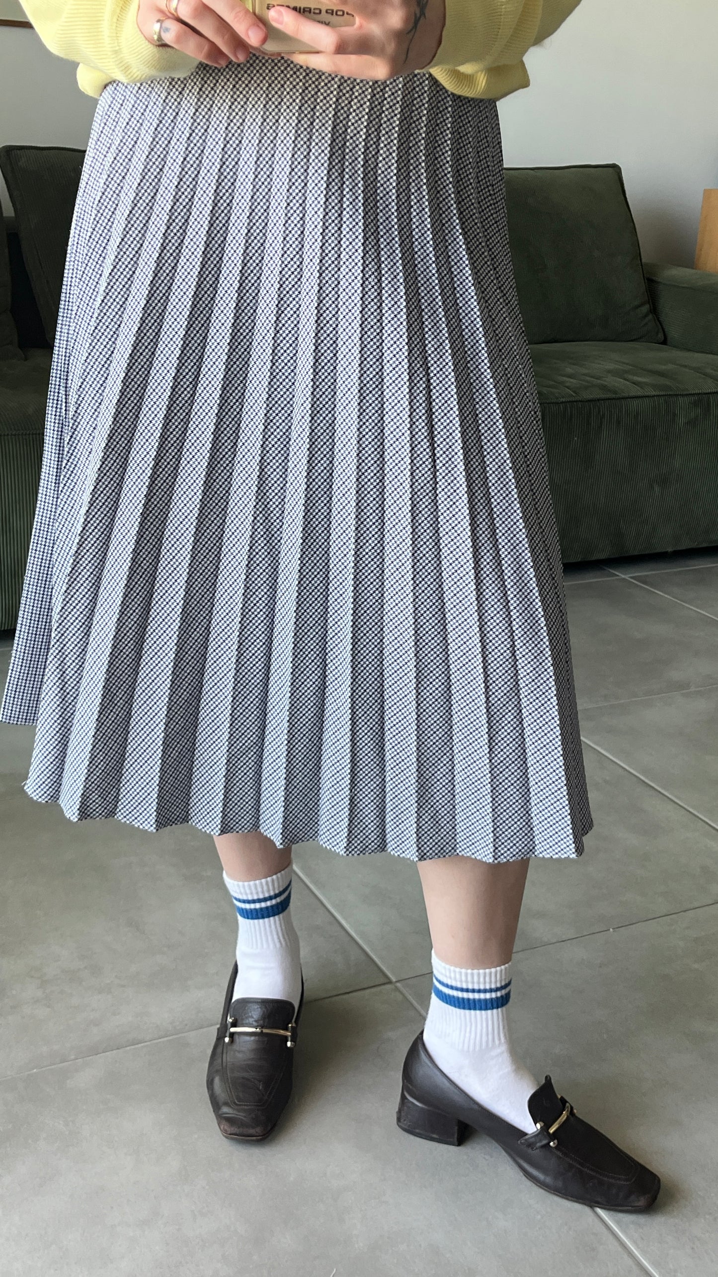 Blue and White Pleated Skirt