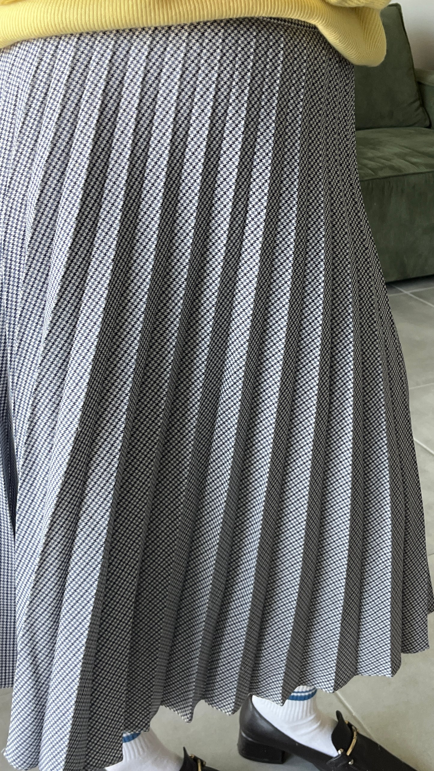 Blue and White Pleated Skirt