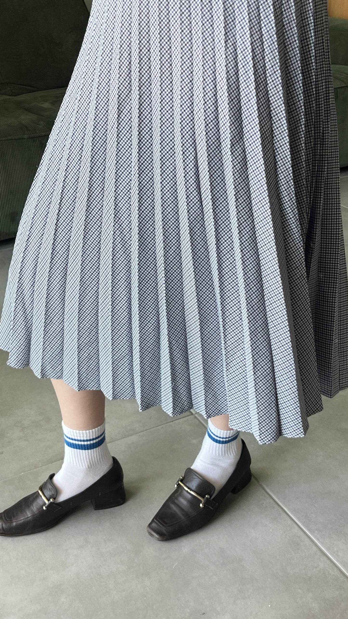 Blue and White Pleated Skirt