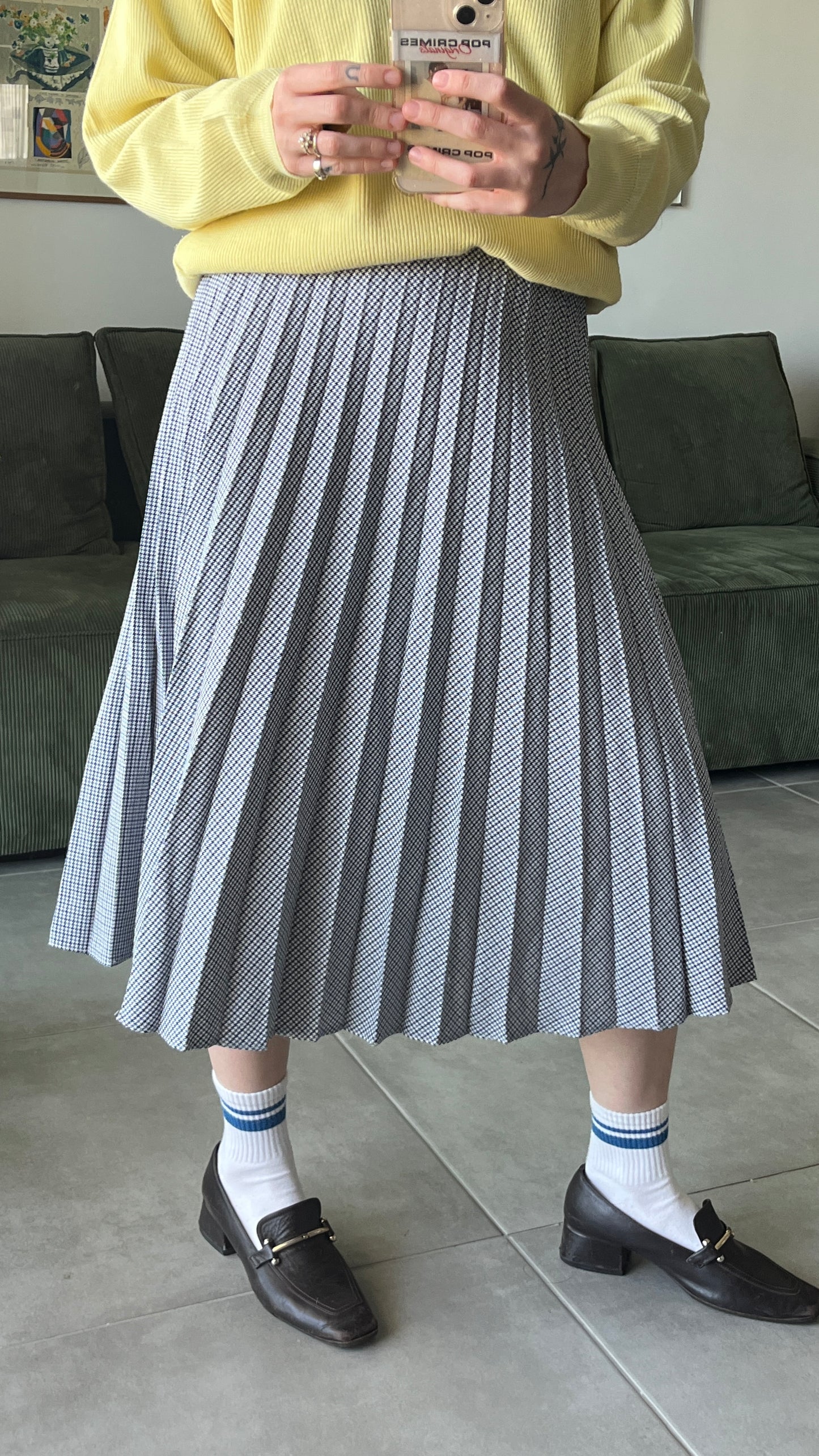 Blue and White Pleated Skirt