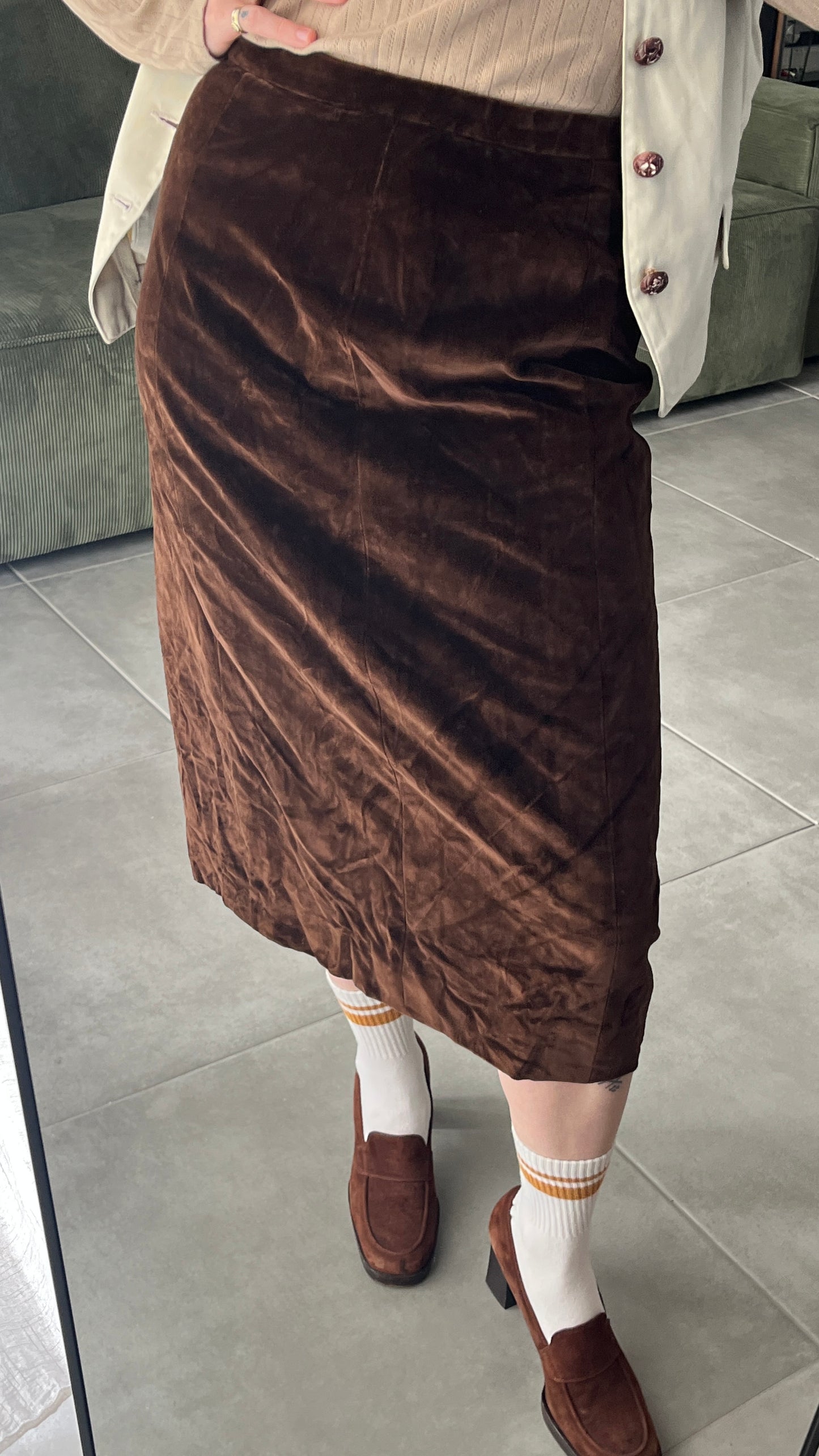 Brown Velvet Midi Skirt