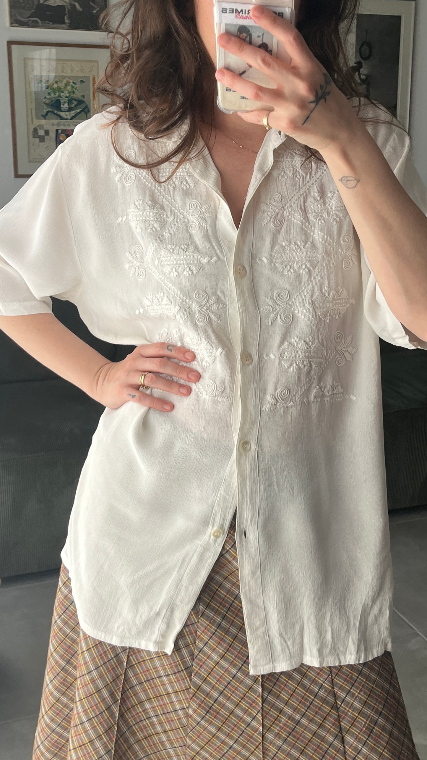 Short-Sleeved Embroidered Button-Down