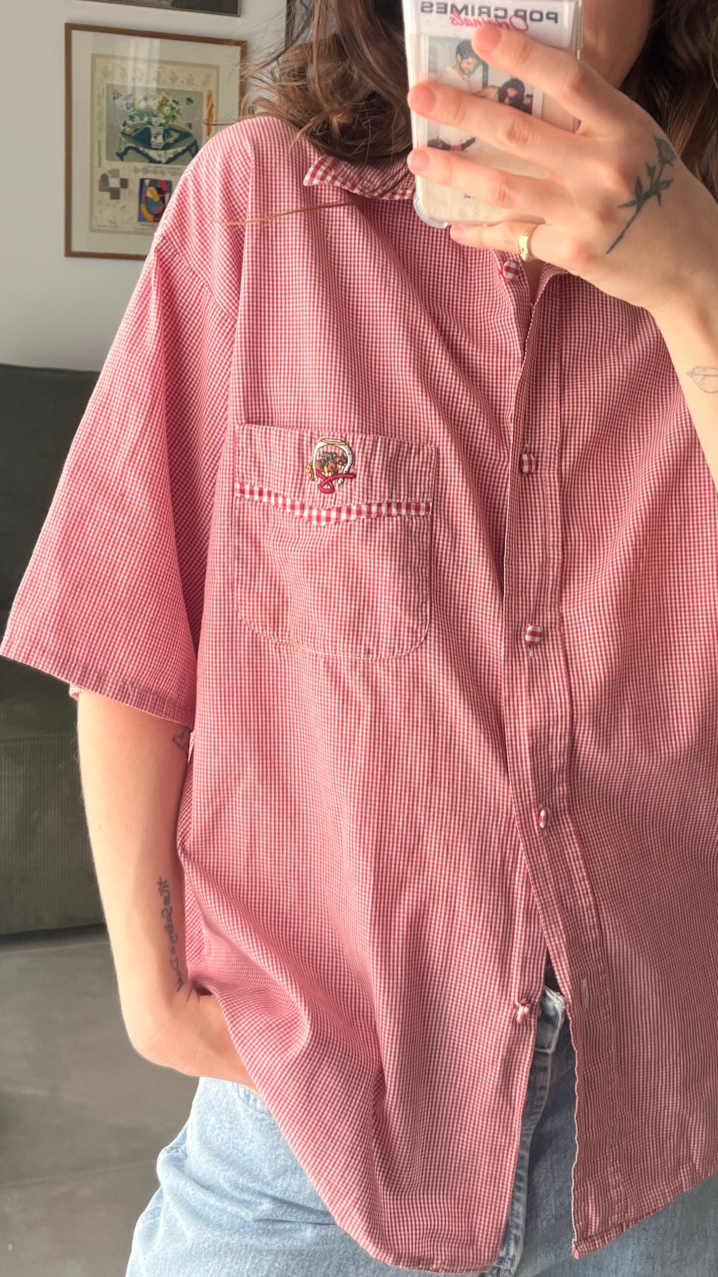 Plaid Shirt with Horse Embroidery