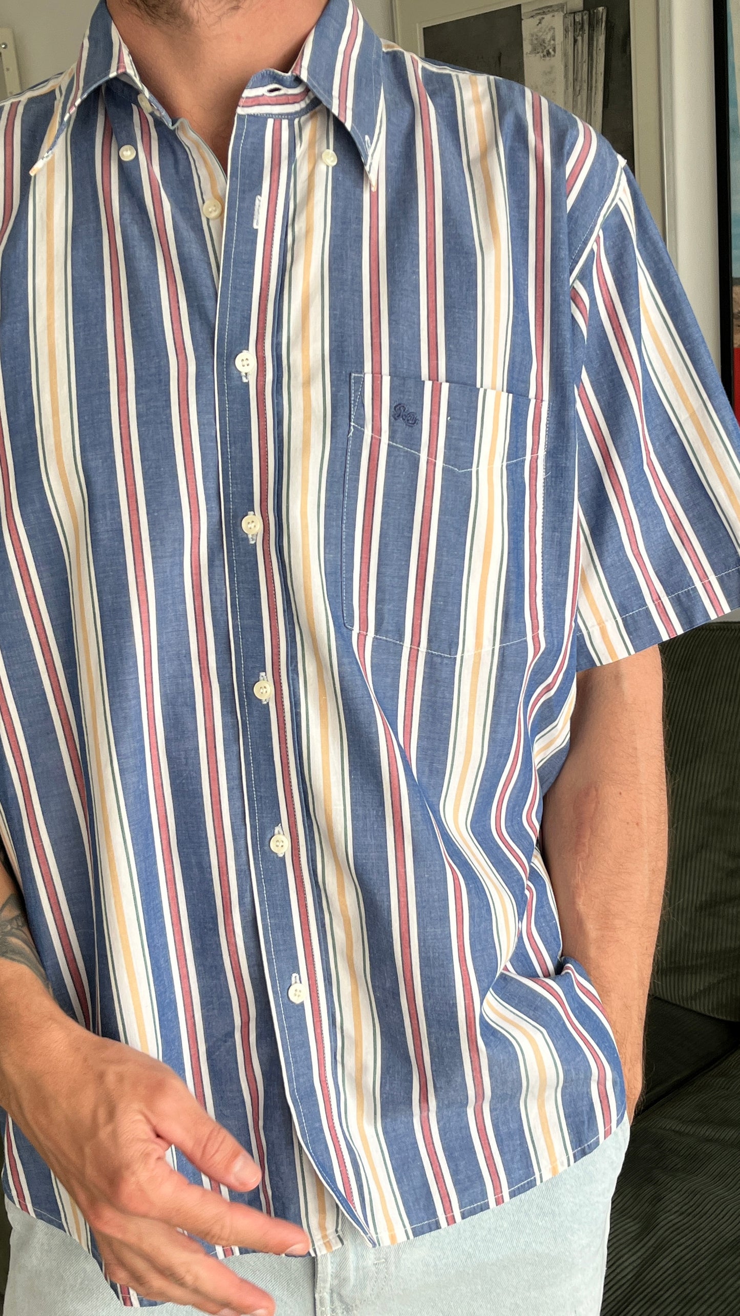 Short-Sleeved Striped Button-Down