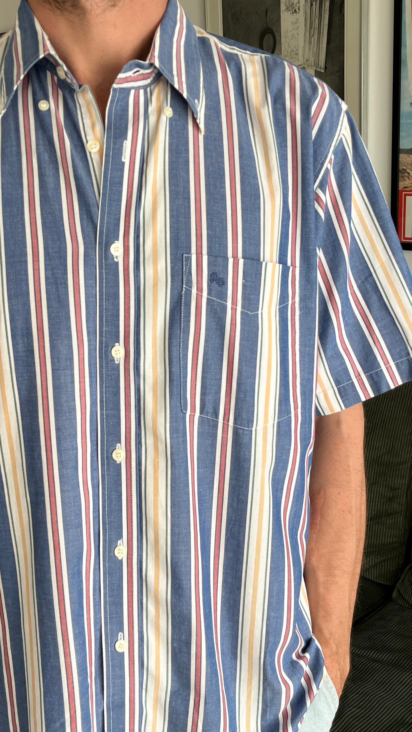 Short-Sleeved Striped Button-Down